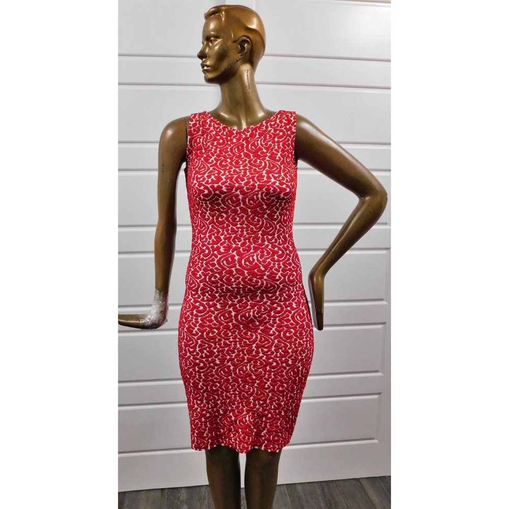 CH Carolina Herrera Red White Printed Knee Length Dress sz S